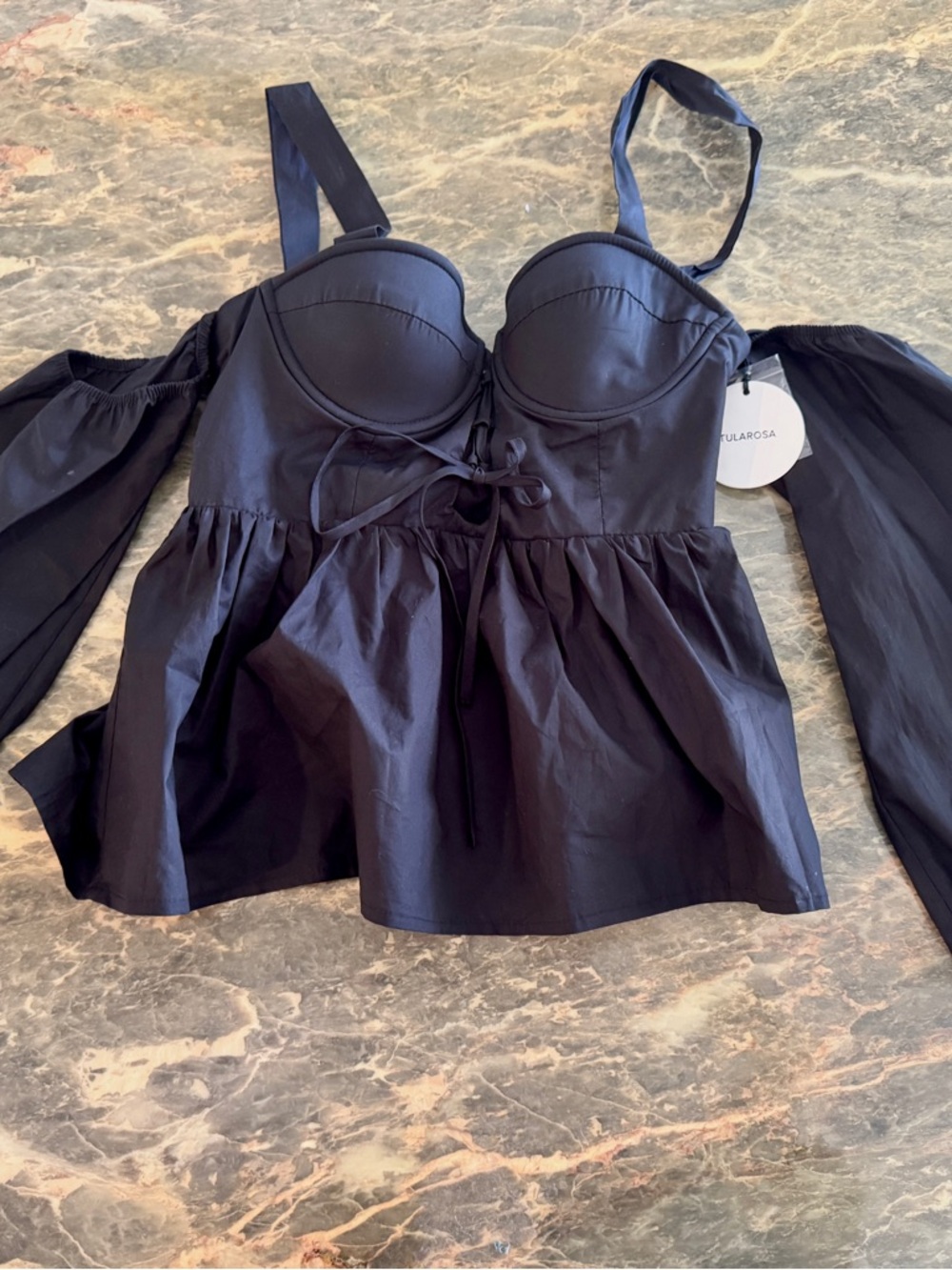 Tularosa Black Bustier Peplum Top with Detachable Sleeves